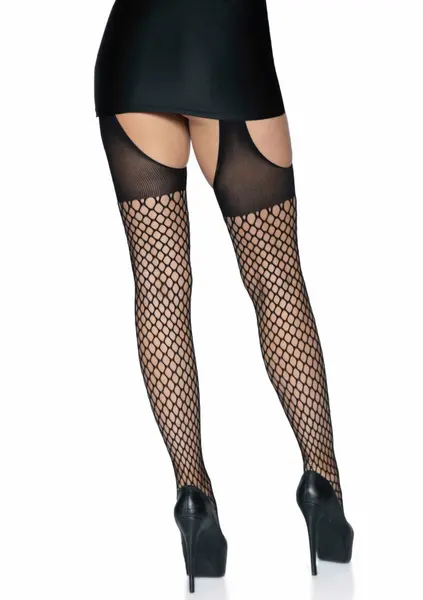 Leg Avenue Oval Net Suspender Hose with Opaque Top - Black, One Size