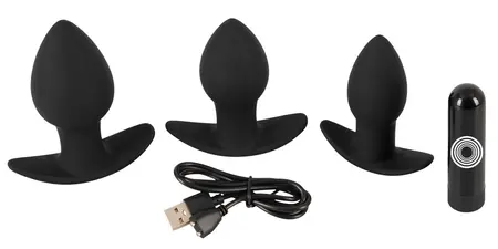 Black Velvets Anal Training Silicone Plug Set with 10-Mode Vibrating System
