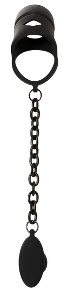 Black Velvets Silicone Intimate Cage Set with Grooved Plug & Chain 11.5cm