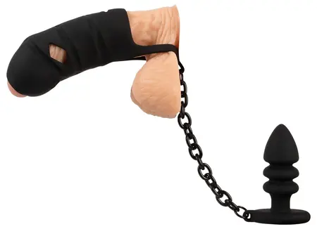 Black Velvets Silicone Intimate Cage Set with Grooved Plug & Chain 11.5cm