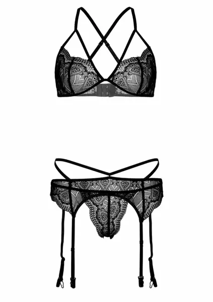 Elegant Heart Lace 4-Piece Garter Set with Adjustable Straps, Black