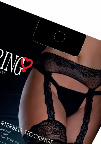 Satin Touch Garterbelt Stockings 20 Denier Lace Finish Black