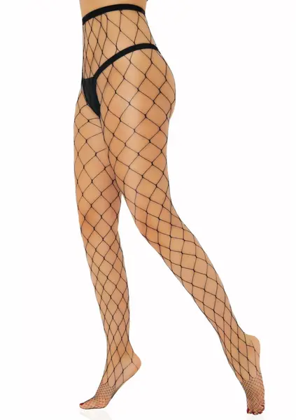Leg Avenue Over Sized Net Tights Black - Durable Mesh, One Size