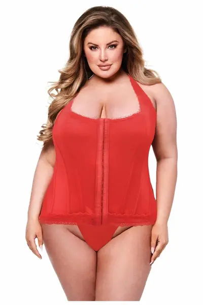 Baci Bustier Red 1X/2X - Elegant Lace-Up Corset with Front Closure