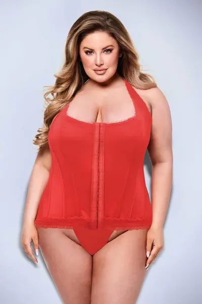 Baci Bustier Red 1X/2X - Elegant Lace-Up Corset with Front Closure
