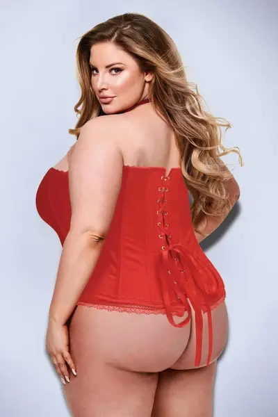 Baci Bustier Red 1X/2X - Elegant Lace-Up Corset with Front Closure