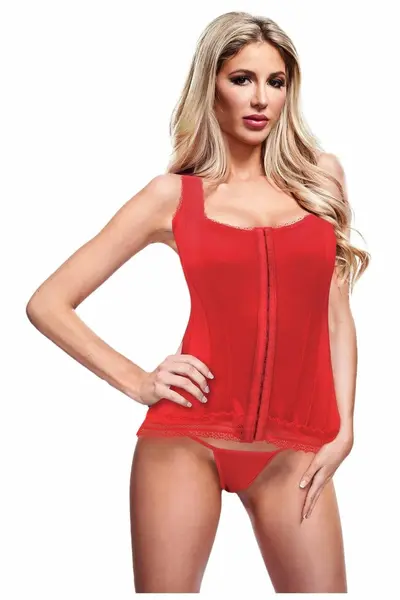 Baci Bustier Red S - Elegant Lace-Up Corset with Decorative Edges