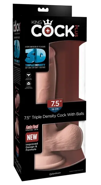 King Cock Plus трислойно дилдо с вендуза, бежово, 19 см