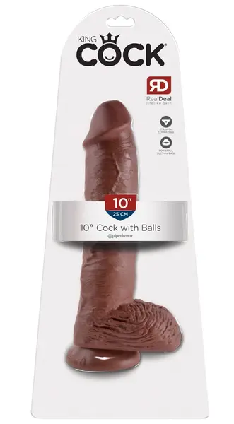 Pipedream King Cock 10 Inch Balls Brown Anatomical Model PVC