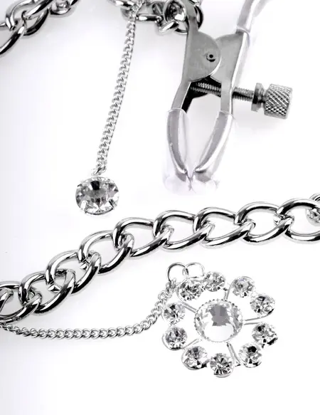 FFS Crystal Adjustable Nipple Clamp Set with Decorative Pendant, Silver