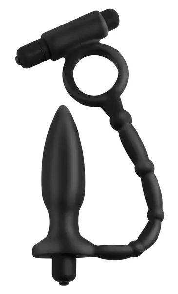 AFC Multi-Speed Anal Plug with Vibrating Support Ring, Black, 10.1 cm