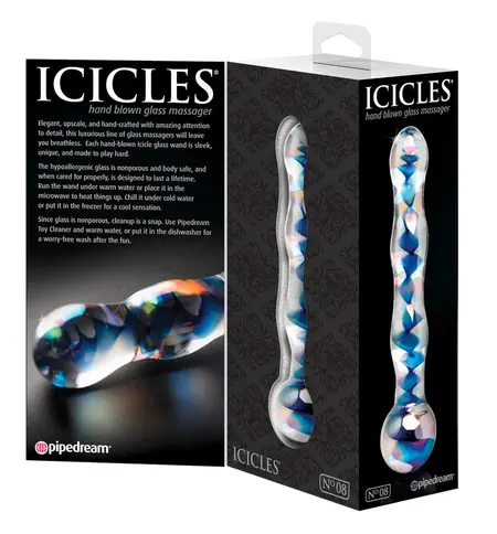Pipedream Icicles No. 8 Glass Intimate Massager Clear/Blue 17.5cm