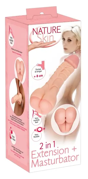 Nature Skin 2in1 Intimate Extension Sleeve, Flexible TPE, 21 cm