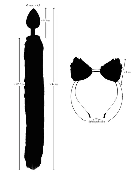 Bad Kitty Pet Play Set - Intimate Tail Plug & Cat Ears Headband, Black