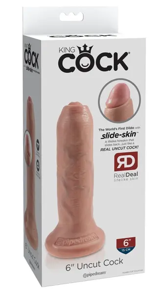 King Cock Model 6in Uncut Flesh - Anatomical Intimate Device with Suction Cup