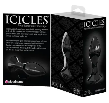 Pipedream Icicles No. 78 Glass Plug with Diamond-Shaped Base, Black 9 cm