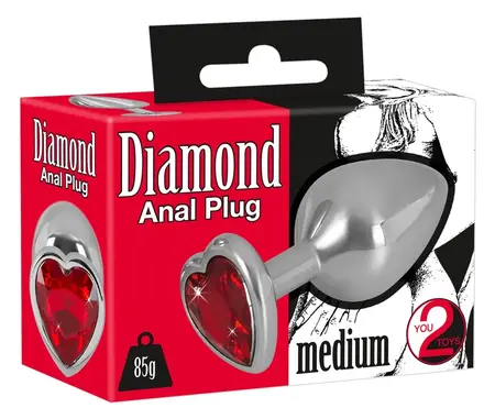 You2Toys Diamond Plug Medium - Aluminium Heart Red Gem 8.2 cm
