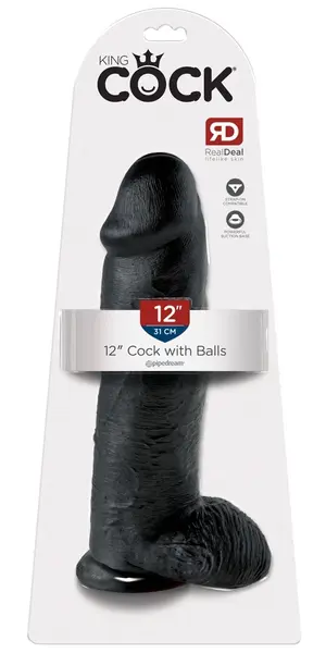 King Cock Model 12'' Black - Anatomical System with Suction Base