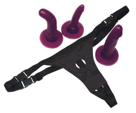 Bad Kitty Adjustable Strap-On Set Purple, 3 Interchangeable Attachments