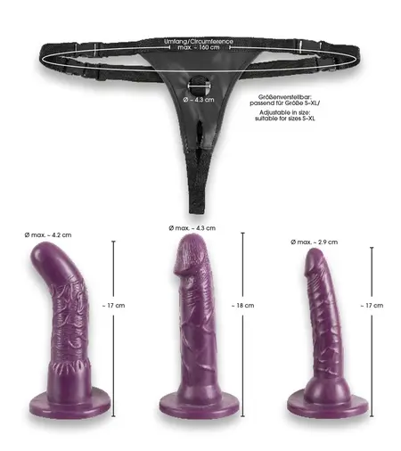 Bad Kitty Adjustable Strap-On Set Purple, 3 Interchangeable Attachments