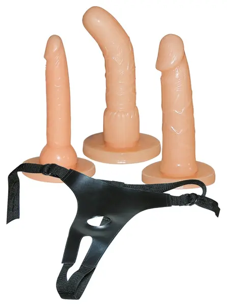 You2Toys Strap-On Set Black Adjustable Harness & 3 Attachments 16cm