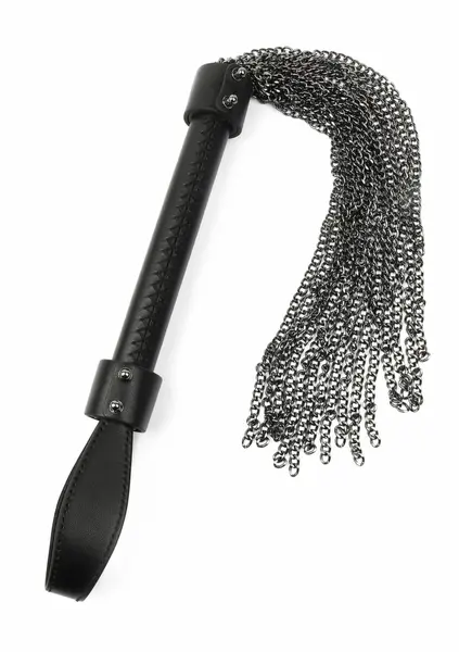 Genuine Leather Chain Whip - Sturdy Handle & Metal Chain Tails, Black