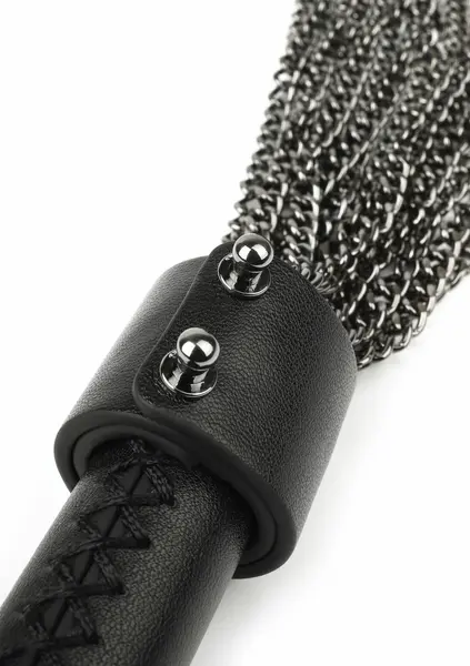 Genuine Leather Chain Whip - Sturdy Handle & Metal Chain Tails, Black