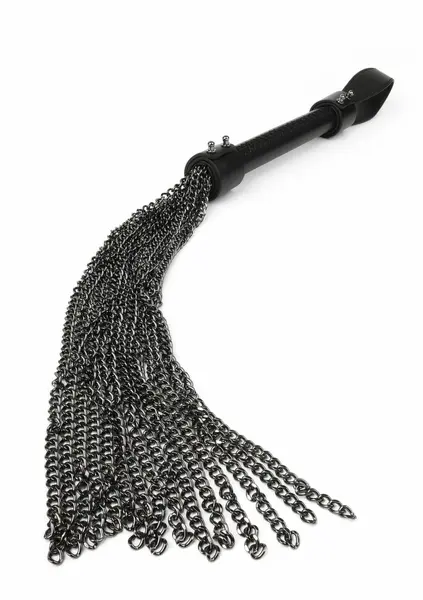 Genuine Leather Chain Whip - Sturdy Handle & Metal Chain Tails, Black
