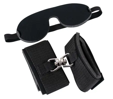 Bad Kitty Restraint Set with Padded Blindfold and Handcuffs, Black