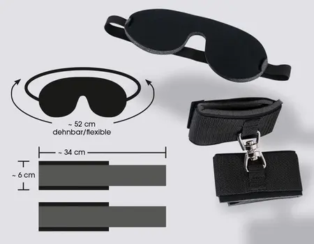 Bad Kitty Restraint Set with Padded Blindfold and Handcuffs, Black