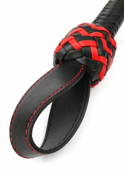 Genuine Leather Roses Whip - Elegant Red Rose Design, Braided Handle