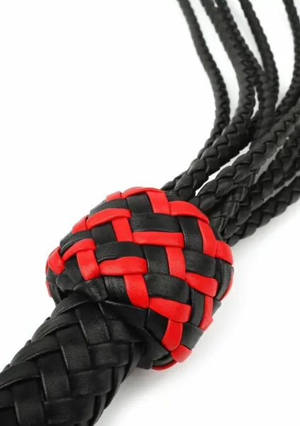 Genuine Leather Roses Whip - Elegant Red Rose Design, Braided Handle