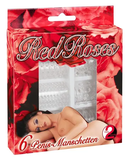 Red Roses Set of 6 Flexible Intimate Sleeves Transparent 4.5 cm