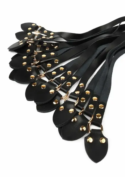 Ouch! Cat-o-Nine Tails Leather Whip with Studded Tails Black/Red