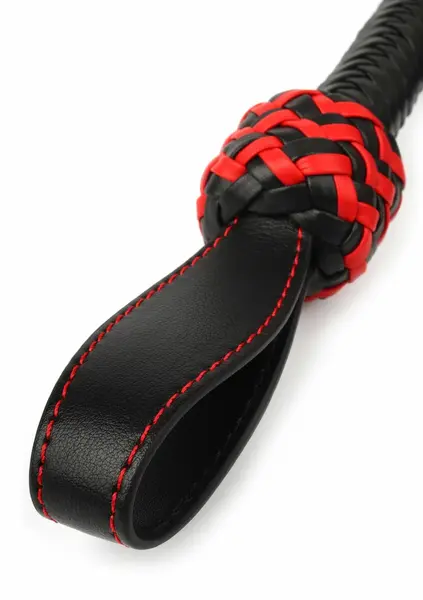 Ouch! Cat-o-Nine Tails Leather Whip with Studded Tails Black/Red