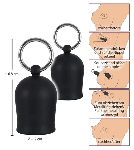 You2Toys Nipple Sucker Set Black - Silicone & Metal, 2.1 cm Inner O