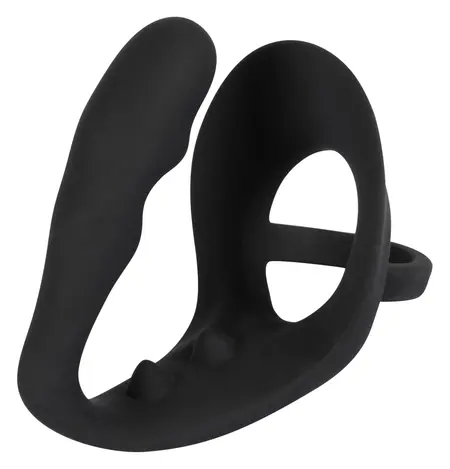 Black Velvets Silicone Intimate Ring with Plug and Perineum Bridge, Black