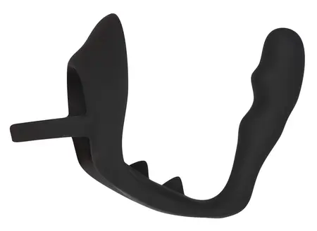 Black Velvets Silicone Intimate Ring with Plug and Perineum Bridge, Black