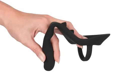 Black Velvets Silicone Intimate Ring with Plug and Perineum Bridge, Black