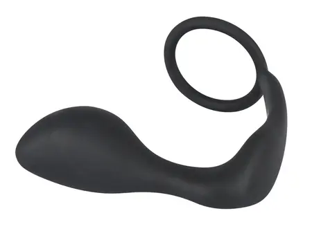 Black Velvets Duo System Silicone Ring & Plug, Black, 10cm