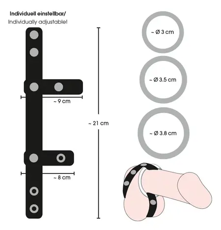 You2Toys Adjustable Black Strap System with 3 Metal Rings 21cm