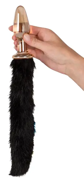 You2Toys Glass Intimate Accessory with Faux Fur Tail, 12 cm, Gold-Transparent