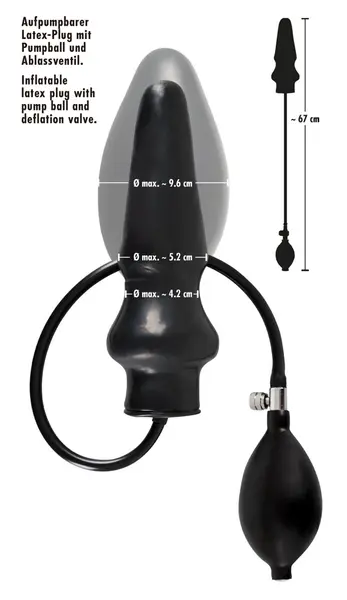 You2Toys Latex Inflatable Plug Black 20cm Adjustable Size System