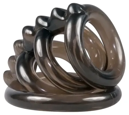 Bad Kitty Set of 4 Connected Intimate Rings Smoky Black TPE 6.5cm