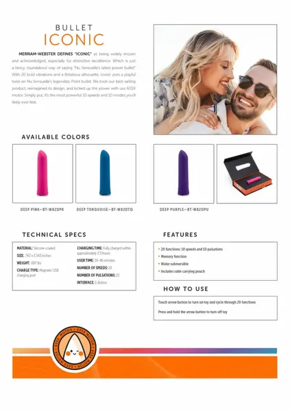 Nu Sensuelle Iconic Bullet 20-Mode Rechargeable Power Device Black