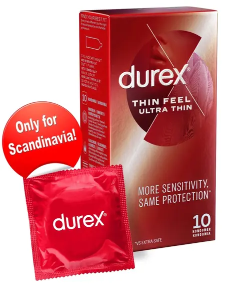 Durex Feel Ultra Thin 10 pcs - Extra Thin, Lubricated, Transparent Condoms
