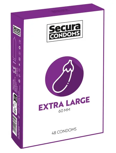 Secura Extra Large Condoms 48pcs - Enhanced Comfort & Size, 60mm Width