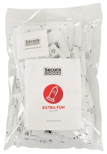 Secura Extra Fun 100pcs - Textured Vegan Condoms, Ribbed Surface, 52mm