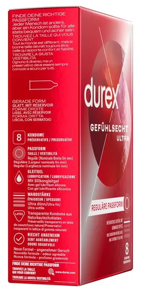 Durex Gefuhlsecht Ultra Condoms 8 pcs - Extra Thin, 52 mm Width