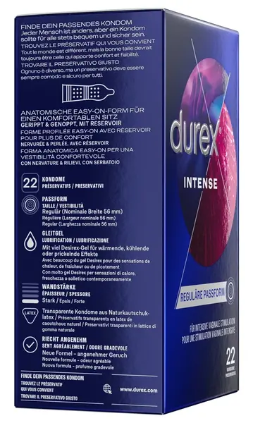 Durex Intense Orgasmic Condoms 22 pcs Mint Flavour Ribbed & Dotted 56mm